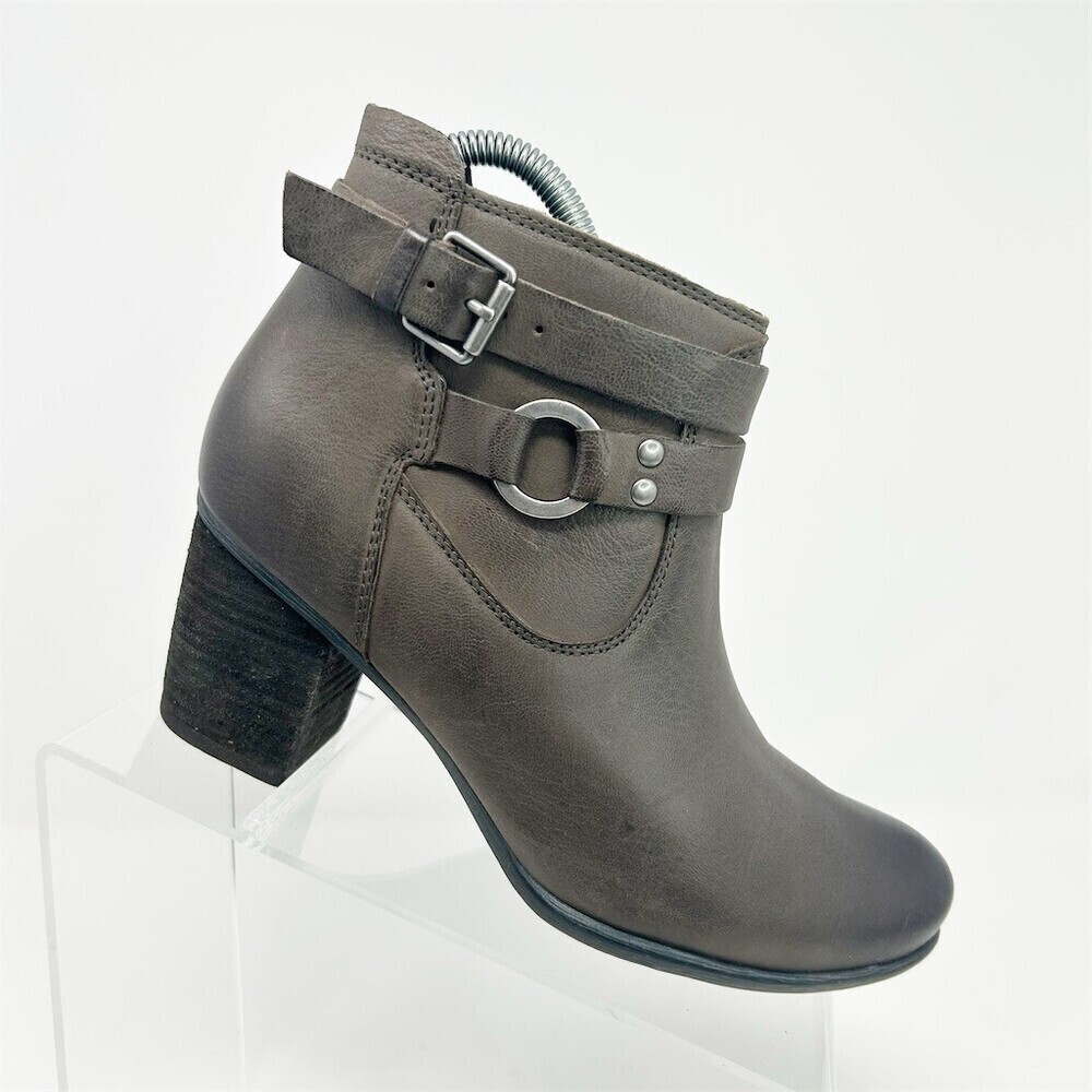 Josef Seibel Britney Gray Brown Heeled Ankle Booties Double Buckle Size 37